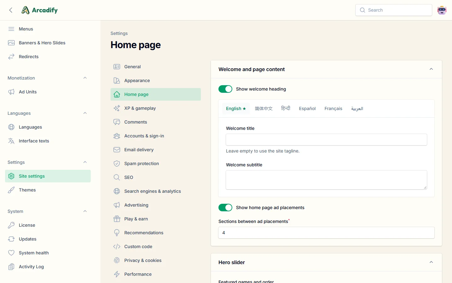 Home page builder