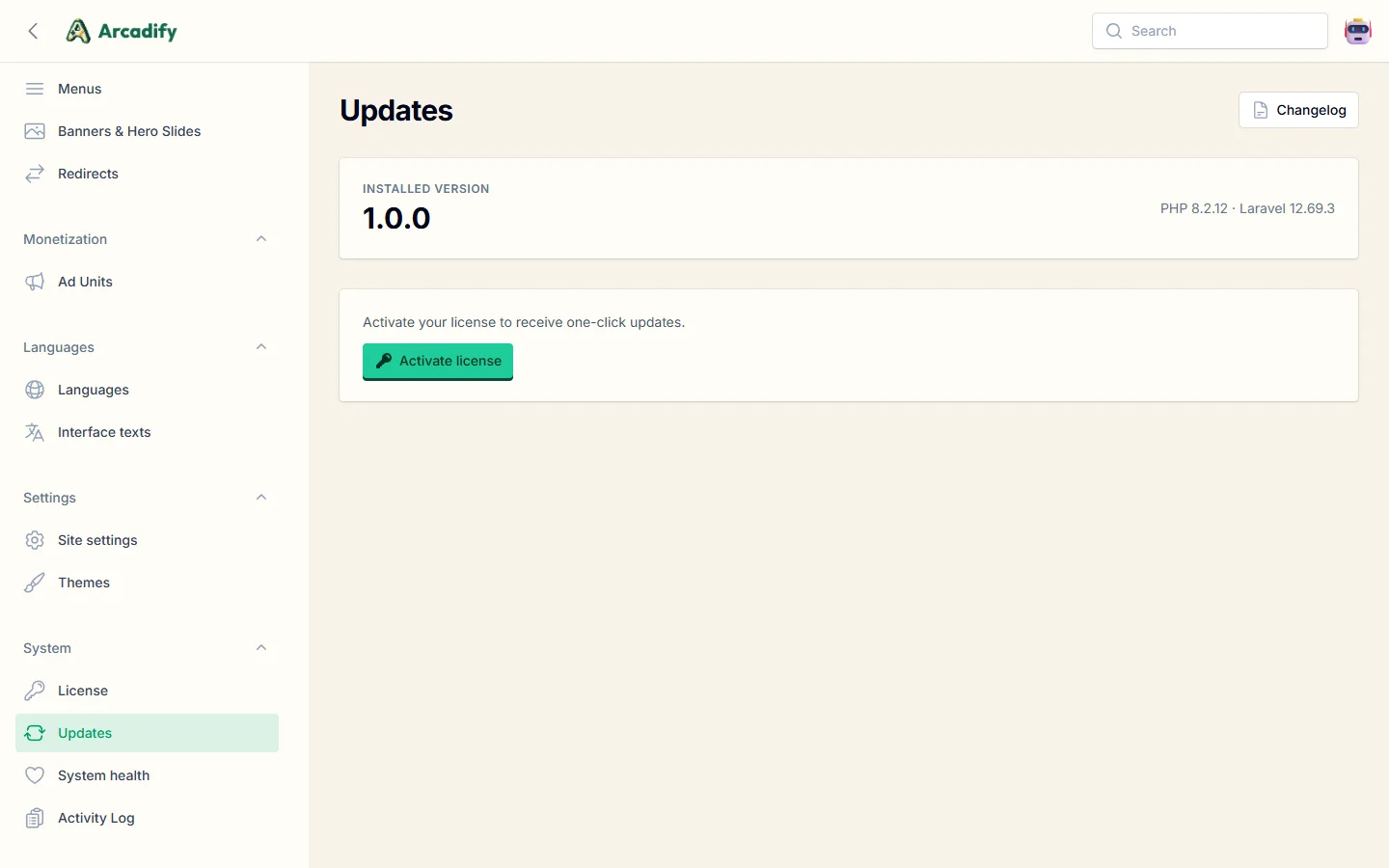 Updates page