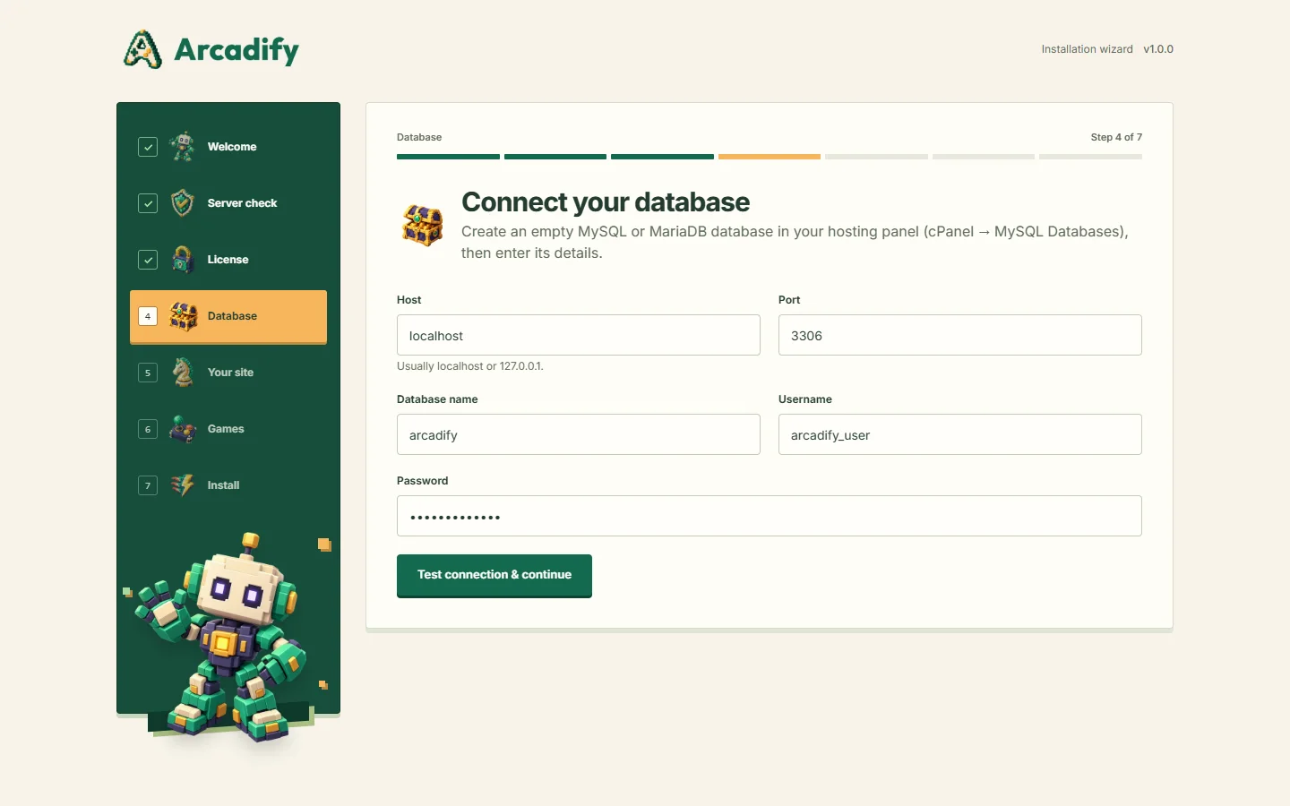 Installer database step