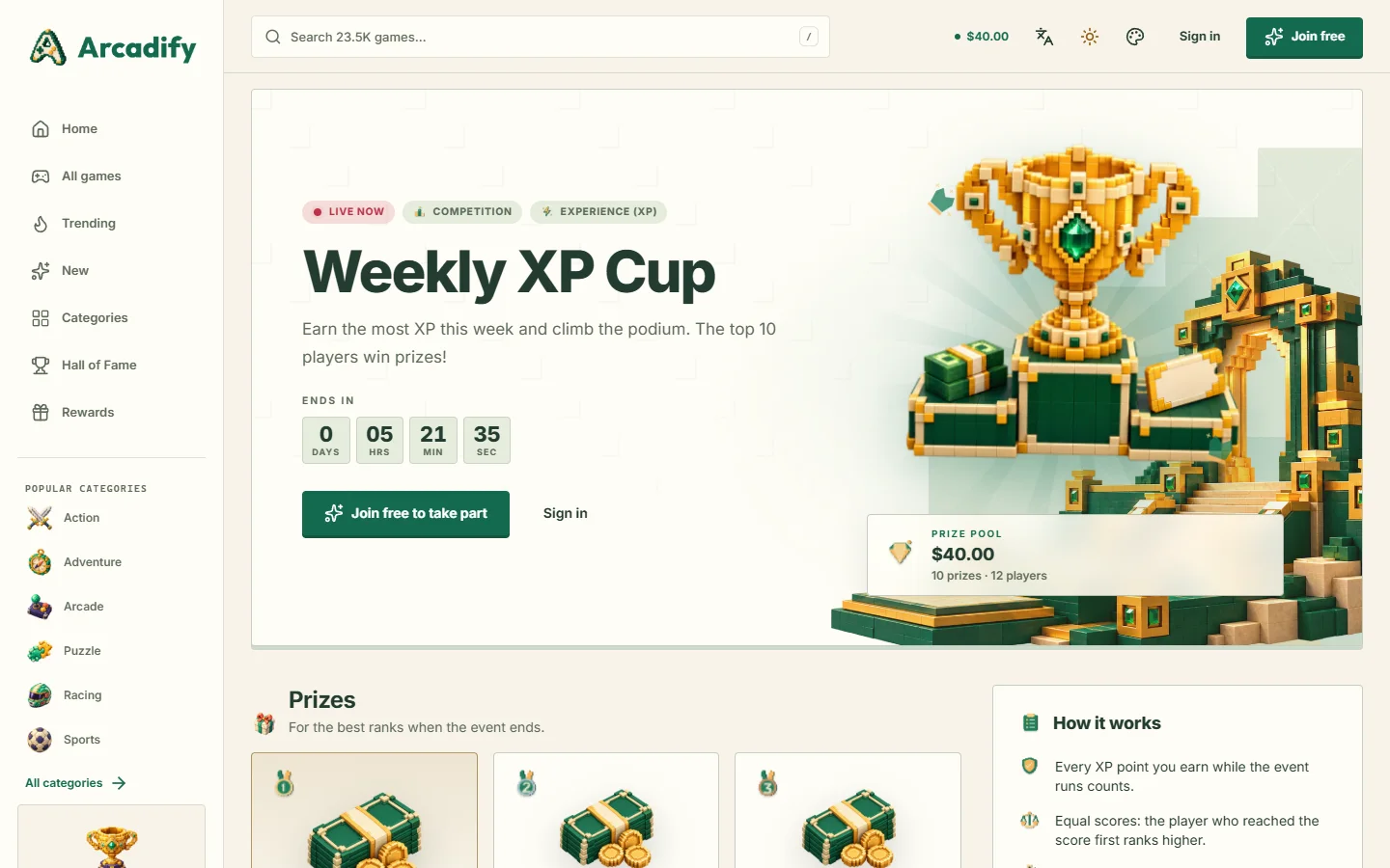 Reward event page